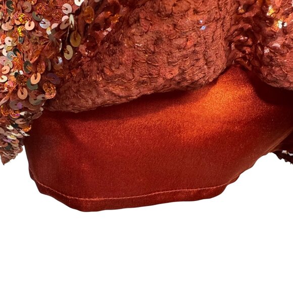 Vintage Scala One-Shoulder Full Sequin and Silk Mini Dress Sparkling Rust Orange - Picture 8 of 11